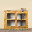 Tushar hand-painted reclaimed wood display cabinet with colourful floral design and two doors 122cm