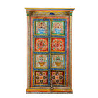 White background image of a hand-painted teak wood cabinet with floral motifs; teak wood furniture for bohemian interiors, 105 × 55 × 177 cm.