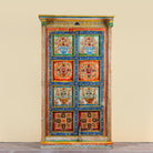 Image of a hand-painted teak wood cabinet with floral motifs; teak wood furniture for bohemian interiors, 105 × 55 × 177 cm.