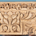 Close up image of a Vadish antique Indian teak wood window mirror with bleached Ibiza-style finish, 156cm