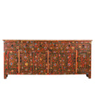 White background image of a hand painted sideboard made of reclaimed wood in boho design with ample storage.