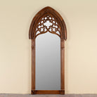 Veeksha hand carved mango wood arch mirror with decorative openwork frame in teak wood finish, 85x15x197cm