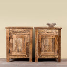 Yana set of two hand carved mango wood bedside tables with drawer and cupboard 65cm