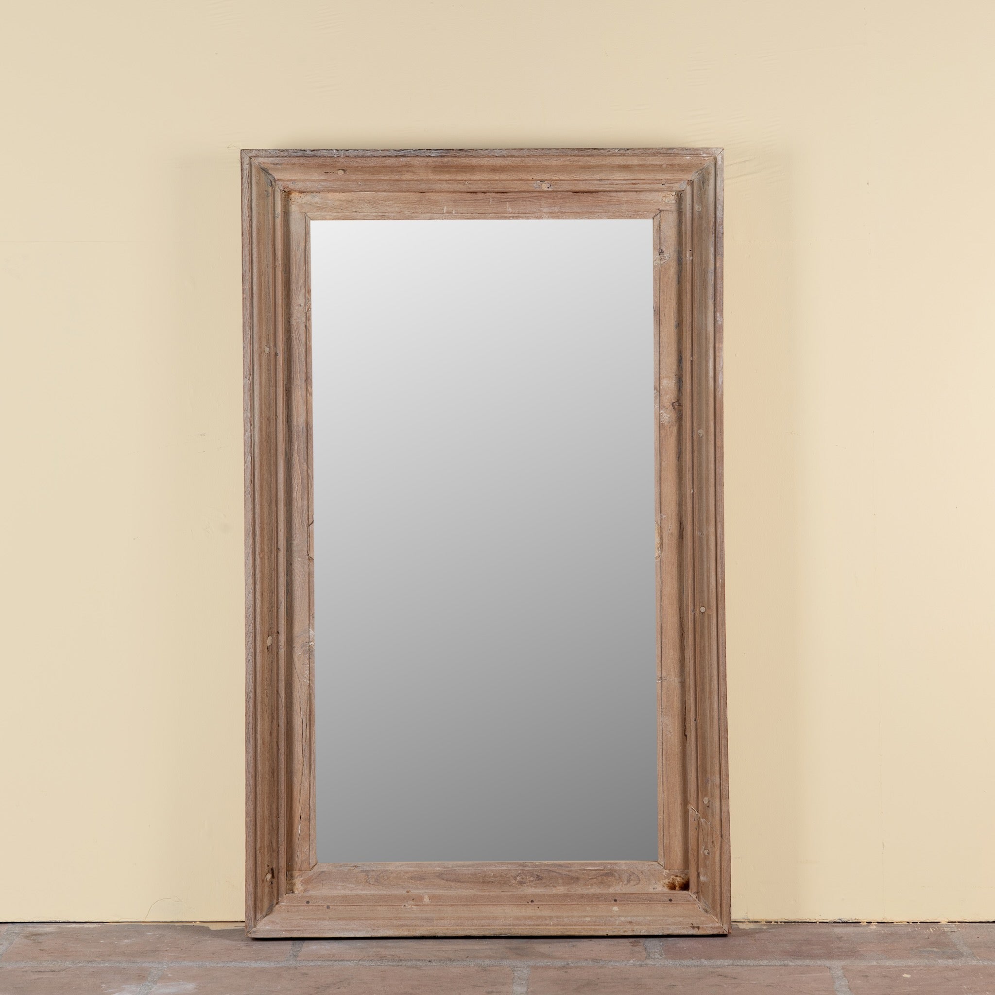 Zunaira reclaimed wood wall mirror with wide natural wooden frame in Ibiza style 140cm