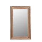 White background image of a Zunaira reclaimed wood wall mirror with wide natural wooden frame in Ibiza style 140cm
