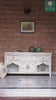 Life style reel of a handcrafted wooden carved sideboard with oriental arches and whitewashed finish; perfect as an entryway table vintage feature, 160 × 80 × 40 cm.