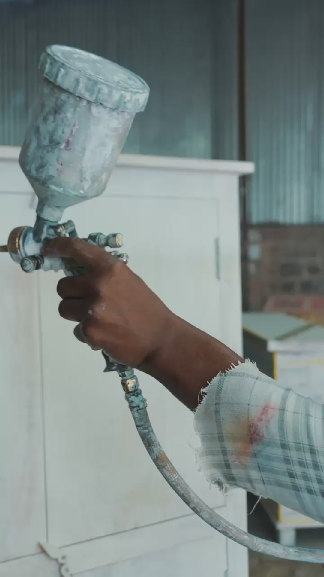 Reel showing the making of a Srika limited edition hand painted reclaimed wood cabinet inspired by Delft porcelain 150cm