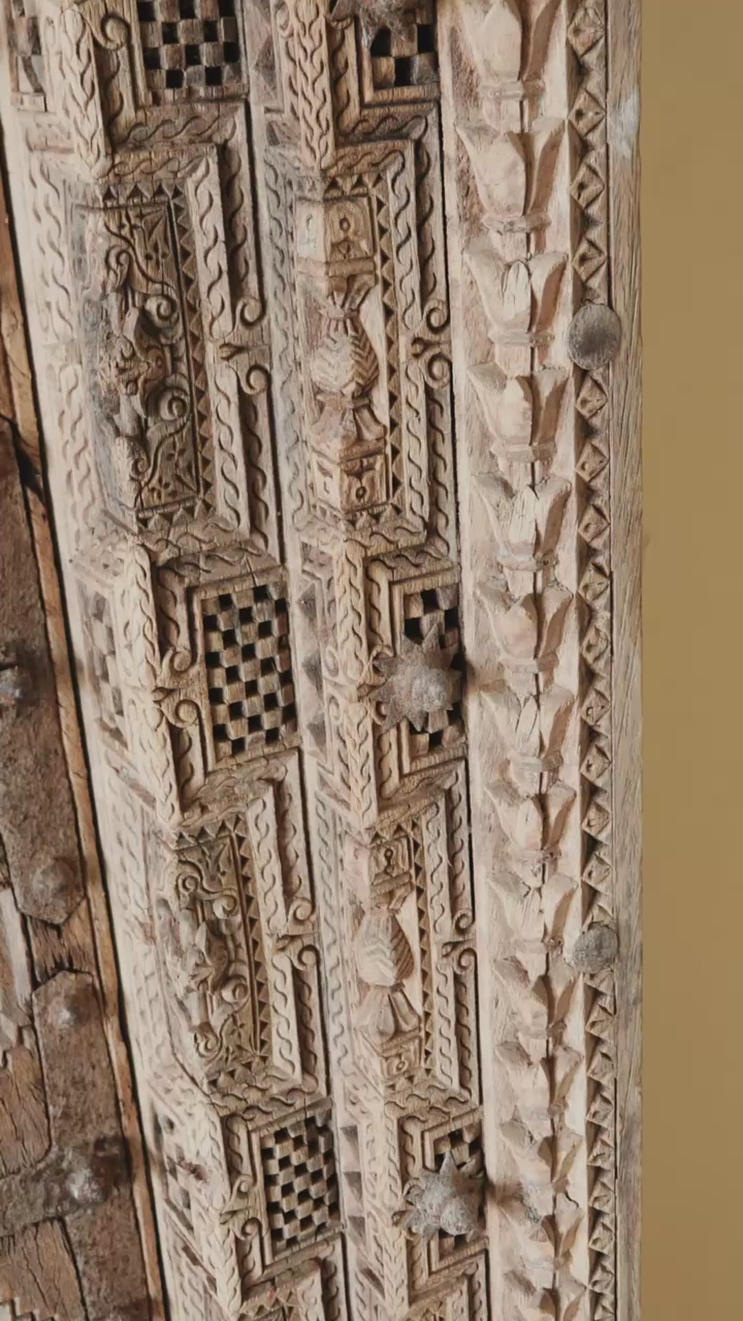 Reel showing Shomil antique hand carved Indian teak wood door wall decoration 222cm, Om Home & Garden