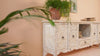 Reel showing a hand-carved traditional sideboard made from mango wood with whitewashed floral detailing; perfect as entryway table vintage or TV unit, 198 × 82 × 40 cm.