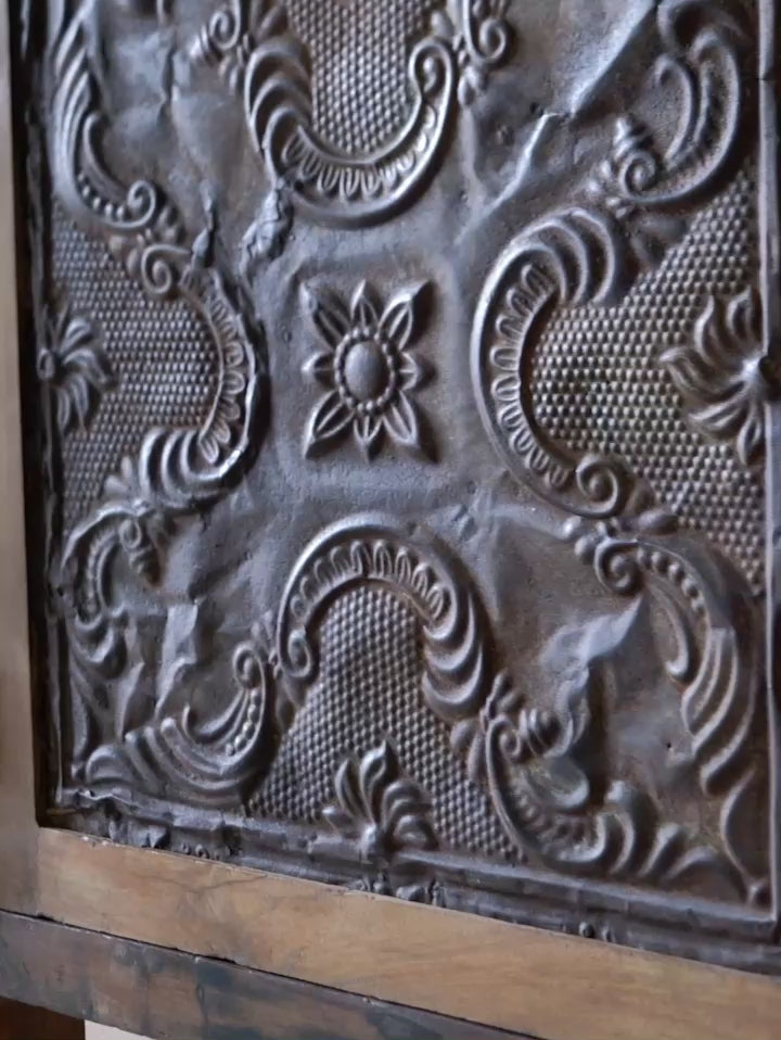 Reel showing a Sitara reclaimed wood sideboard with antique Indian iron ceiling panel doors 155cm