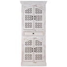 Handgesneden kast met 4 deuren en 1 lade, gemaakt van mangohout in India in mediterrane vintage stijl.