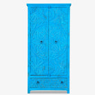 Handgeschnitzer, 2 türiger Schrank aus Mangoholz, gefertigt in Indien in mediterranem vintage Stil.