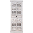 White background image of a Aesha white washed mango wood cabinet with Oriental hand carved doors 180cm