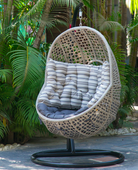 Anandh grey wicker hanging egg chair with stand and cushions 180cm