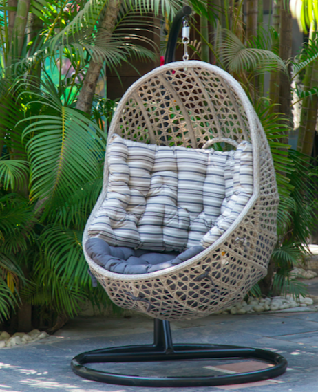 Anandh grey wicker hanging egg chair with stand and cushions 180cm