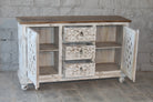 Deepit hand carved whitewashed mango wood sideboard with oriental carved front 150cm