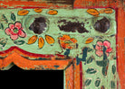 Close up image of a Lalpur hand painted mirror made from a recycled teak wood furniture door, 180x53cm