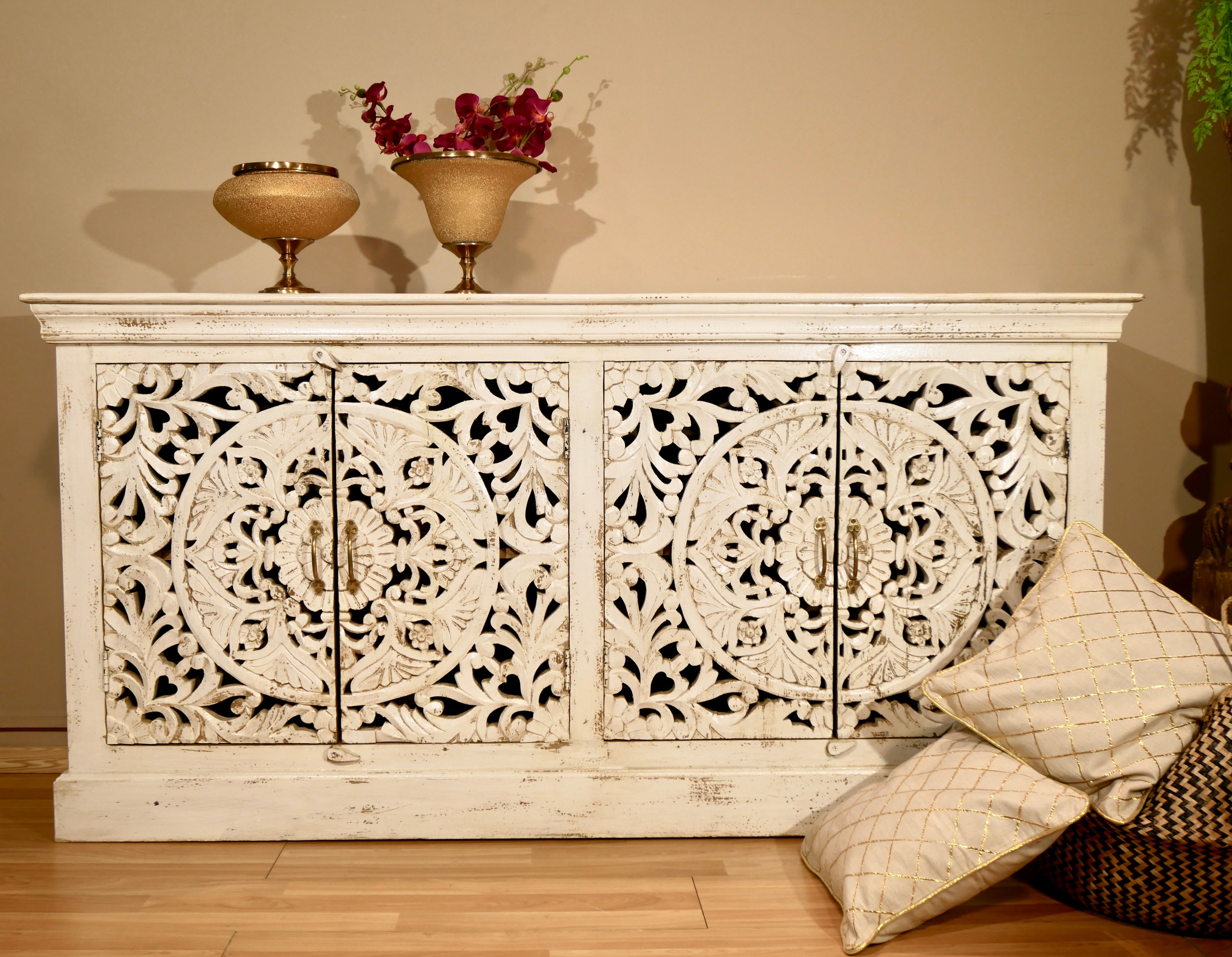 Yash, handcrafted sideboard with floral design