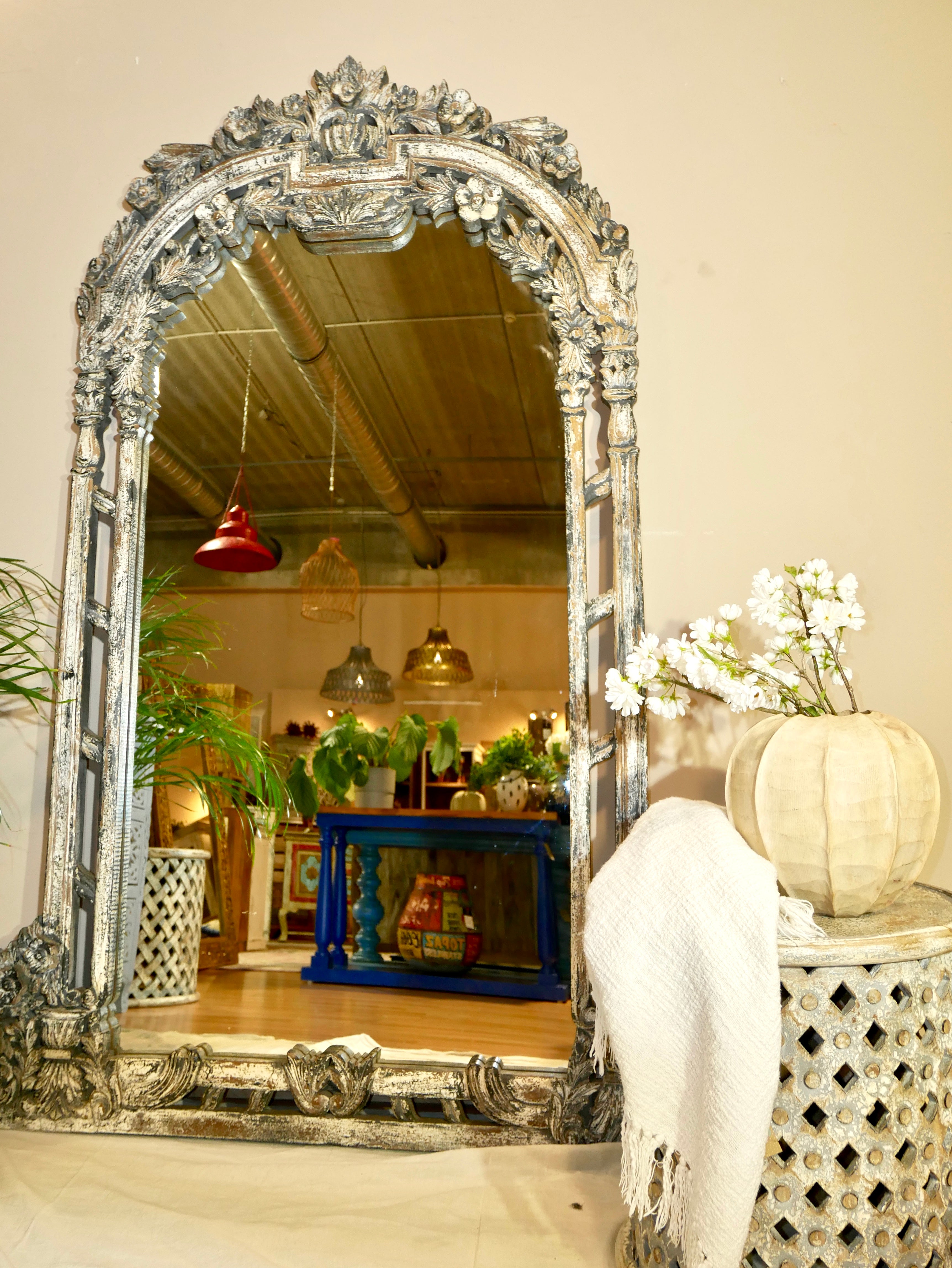 AMOLI, indian antique hand-carved mirror