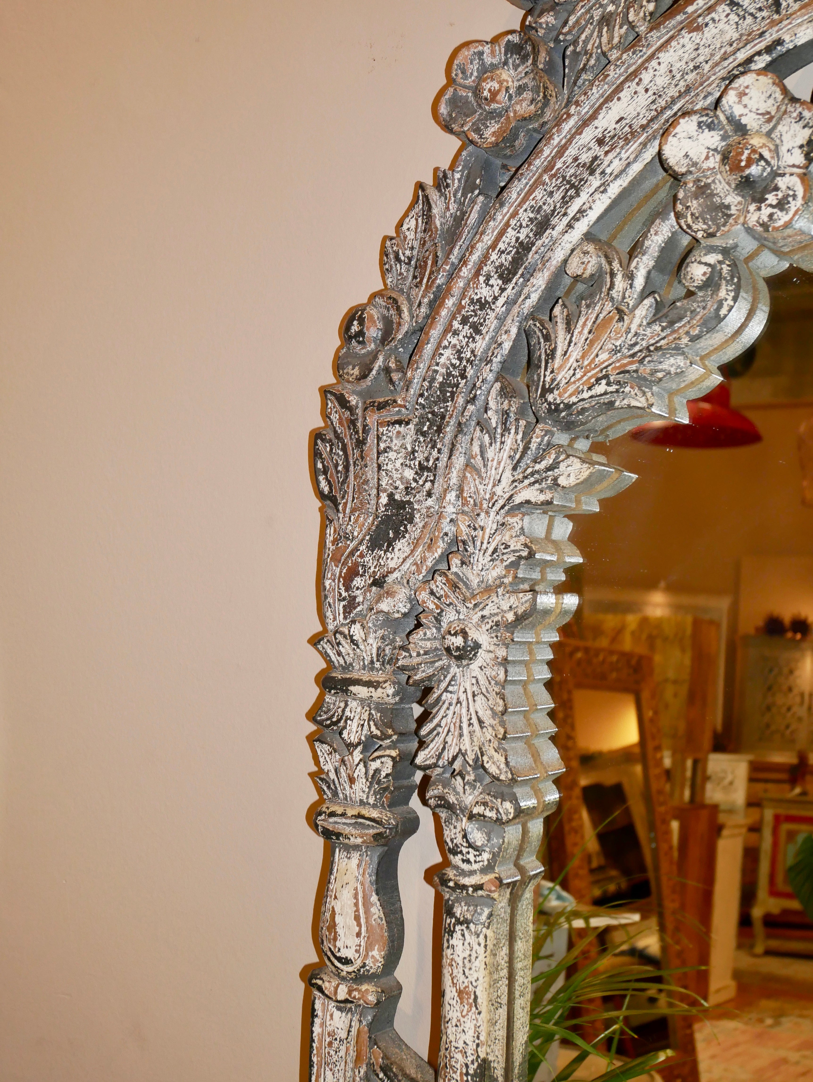 AMOLI, indian antique hand-carved mirror