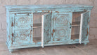 Open door image of a Mandala Blue hand carved mango wood sideboard with floral mandala doors 180cm